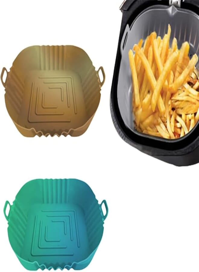 Spaceshoop Silicone Air Fryer Liner Reusable-, Air Fryer Silicone Liner Non-Stick, 16x14 CM - Color May Vary (2)