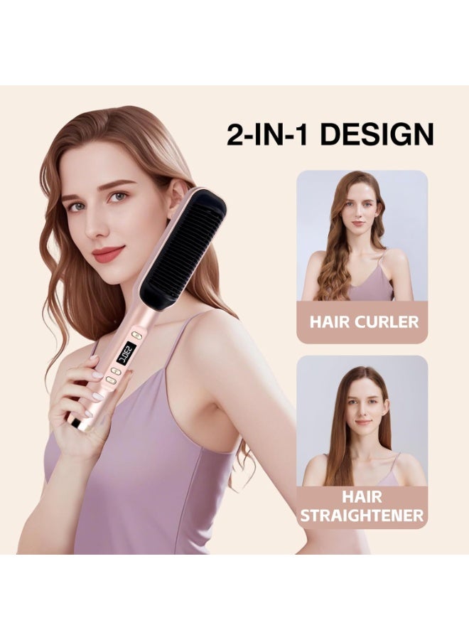 Hair Straightener Brush, Ring Sleek Sweep Ionic Hair Straightener Comb Straightening Brush for Women with 4 Temps,Anti-Scald Ceramic Hair Straightener Comb,20s Fast Heating u0026 Dual Voltage, Rose Gold - Image 2