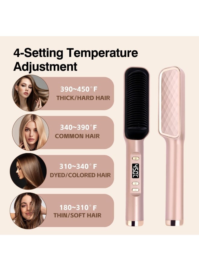 Hair Straightener Brush, Ring Sleek Sweep Ionic Hair Straightener Comb Straightening Brush for Women with 4 Temps,Anti-Scald Ceramic Hair Straightener Comb,20s Fast Heating u0026 Dual Voltage, Rose Gold - Image 4