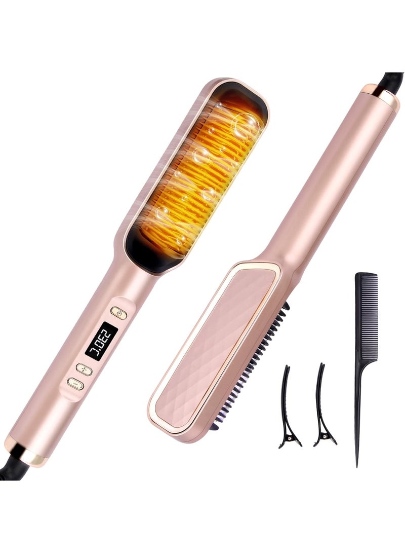 Hair Straightener Brush, Ring Sleek Sweep Ionic Hair Straightener Comb Straightening Brush for Women with 4 Temps,Anti-Scald Ceramic Hair Straightener Comb,20s Fast Heating u0026 Dual Voltage, Rose Gold - Image 1