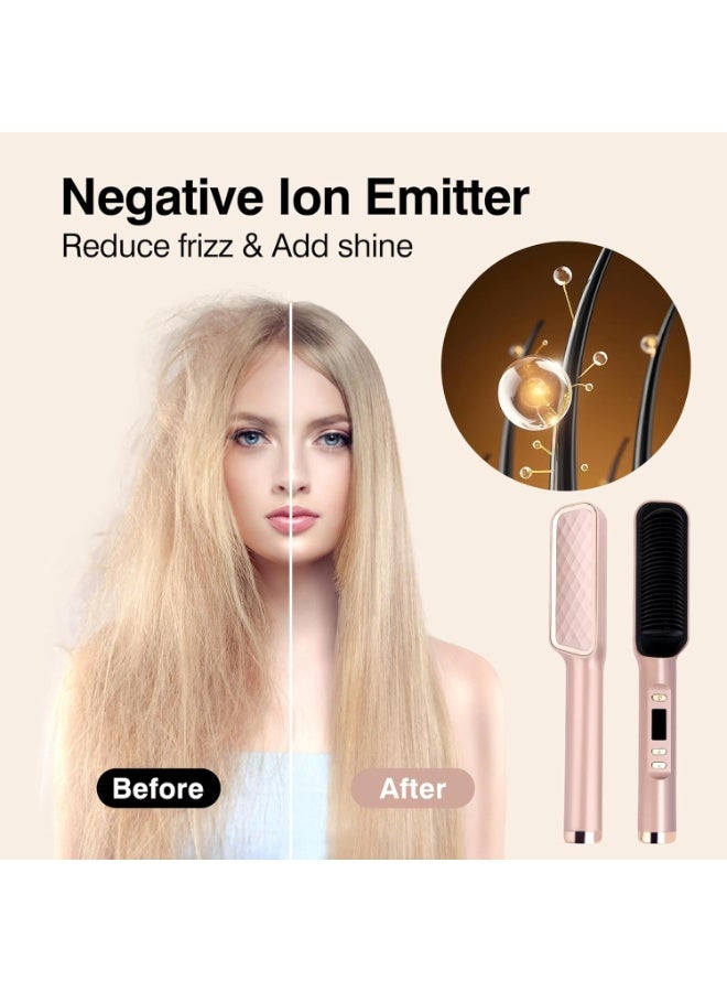 Hair Straightener Brush, Ring Sleek Sweep Ionic Hair Straightener Comb Straightening Brush for Women with 4 Temps,Anti-Scald Ceramic Hair Straightener Comb,20s Fast Heating u0026 Dual Voltage, Rose Gold - Image 3