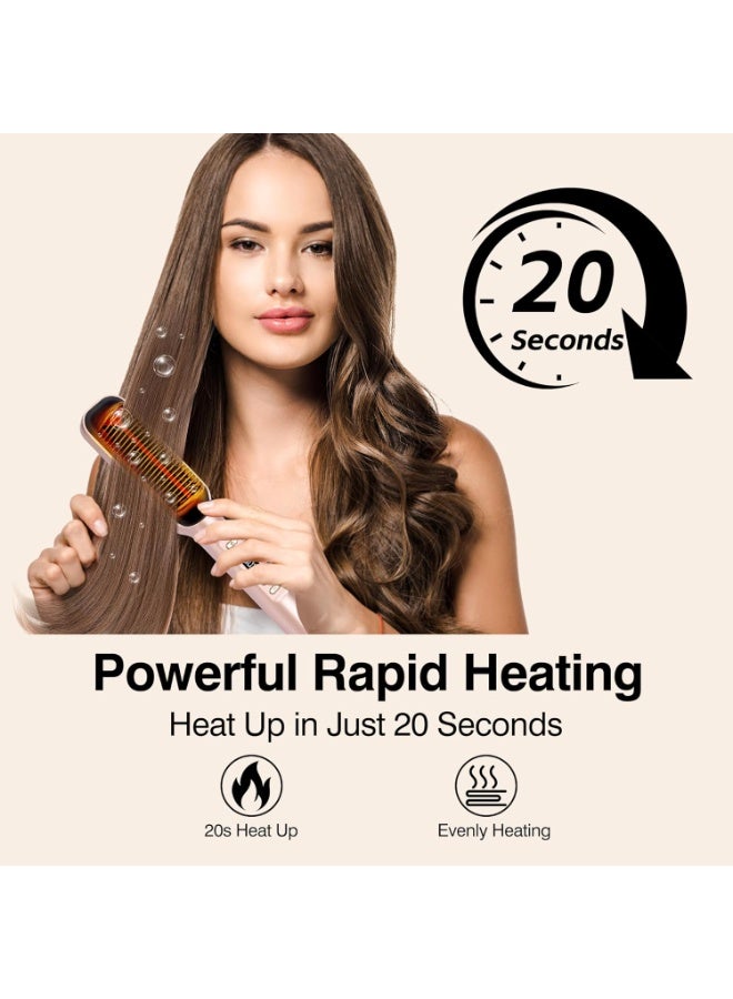 Hair Straightener Brush, Ring Sleek Sweep Ionic Hair Straightener Comb Straightening Brush for Women with 4 Temps,Anti-Scald Ceramic Hair Straightener Comb,20s Fast Heating u0026 Dual Voltage, Rose Gold - Image 5