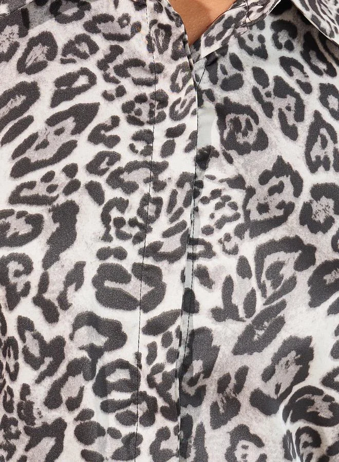 Styli Styli Animal Print Satin Shirt with Tie Detail