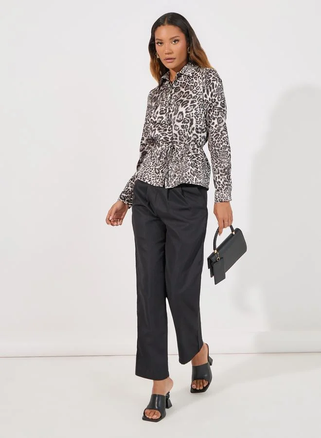 Styli Styli Animal Print Satin Shirt with Tie Detail