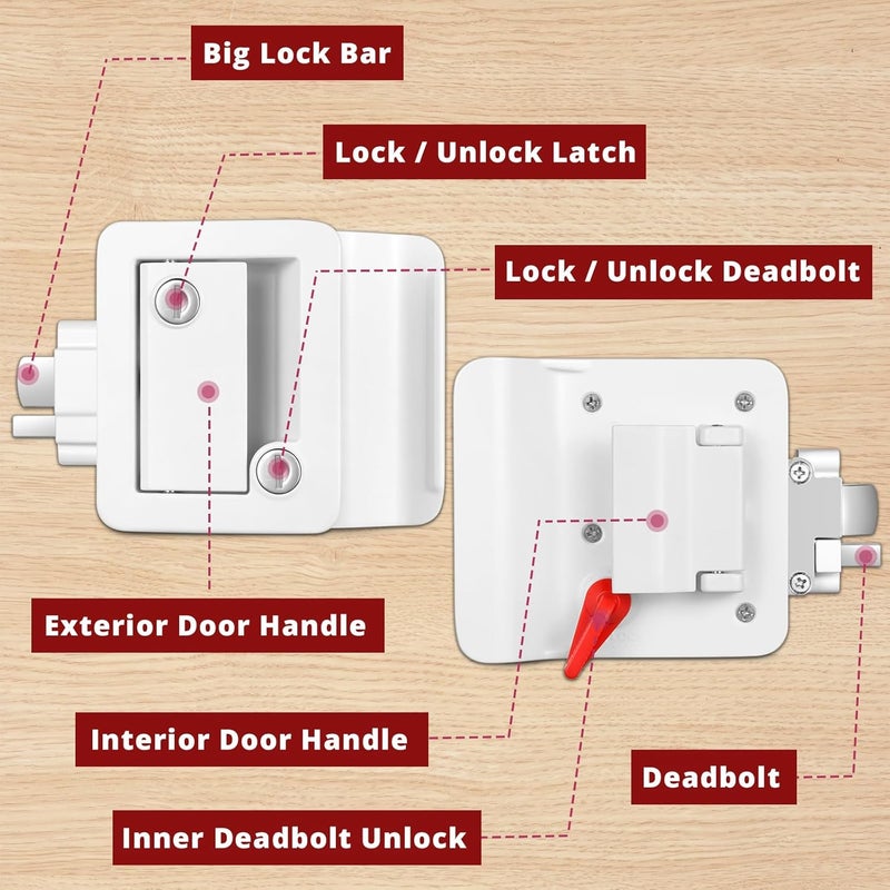 Ramkle RV Entry Door Lock, Camper Lock, Travel Trailer Door Latch, RV Lock Replacement Kit with Paddle Deadbolt 4 Keys, for Camper Horse Trailer Cargo Hauler Truck, White - Image 4