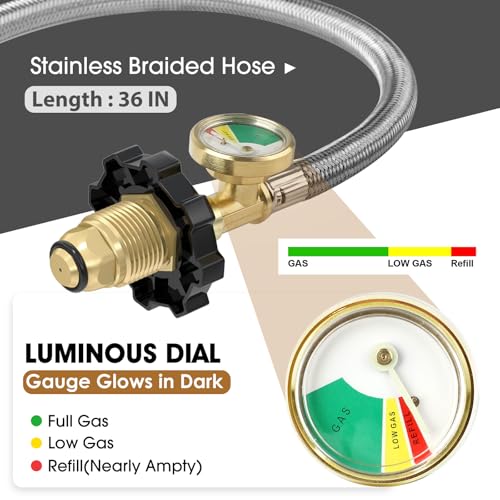 NQN 2 Stage Automatic Changeover LP Propane Gas Regulator with 36 RV Pigtail Propane Hoses with Gauge POL Connect 100 lb propane tank regulator 14 Inverted Male Flare Ideal for Trailers and Camper RVs - Image 3