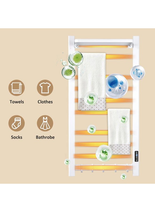 AyiDrmjj Heated Towel Rack Wall Mounted with Shelf for Bathroom Towel Warmer Racks with Timer & Temperature Multi-Level Adjustments with 10 Bars for Bathroom Shower Hot Tub(White) - Image 5