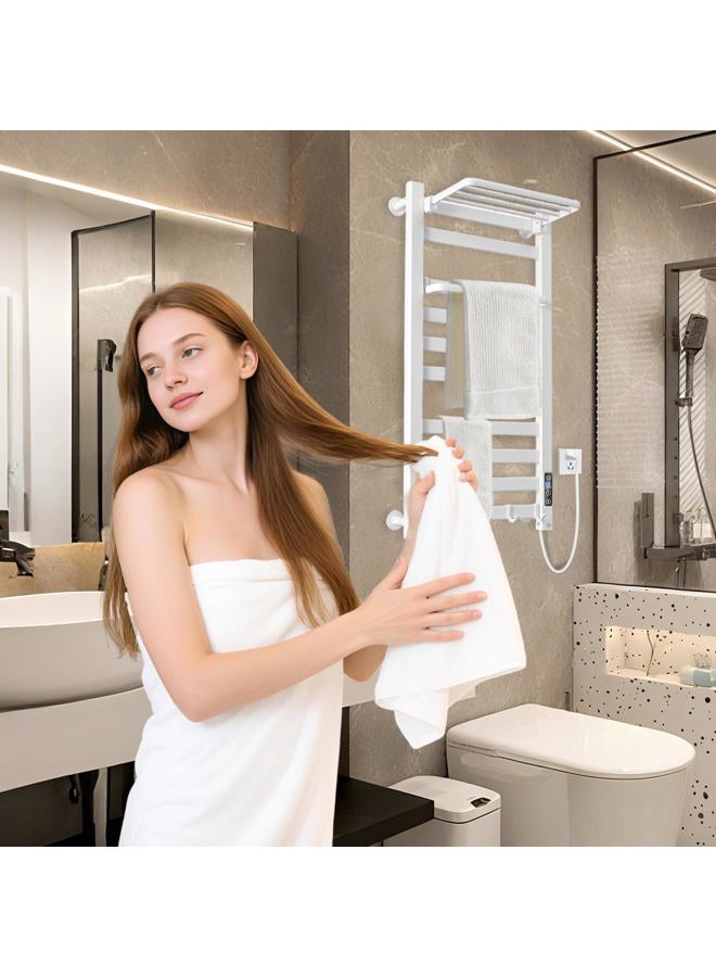 AyiDrmjj Heated Towel Rack Wall Mounted with Shelf for Bathroom Towel Warmer Racks with Timer & Temperature Multi-Level Adjustments with 10 Bars for Bathroom Shower Hot Tub(White) - Image 2