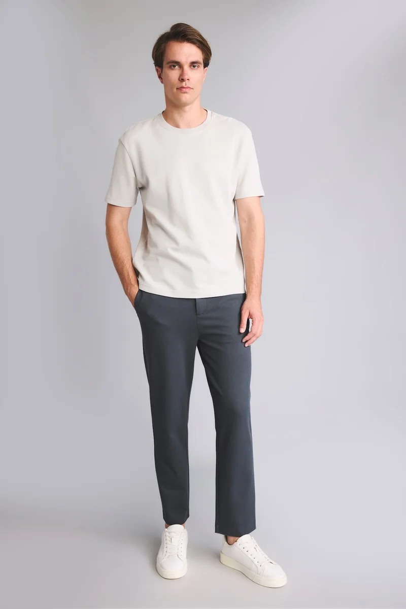 Regular Fit Straight Leg Elastic Waist Trousers