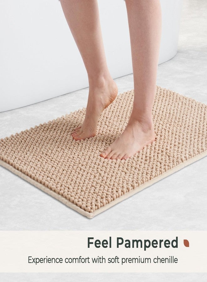 FRESHMINT Chenille Bathroom Rugs Set - 2 Piece 17"x24"+20"x32", Non-Slip Absorbent Bath Mats, Washable Set of 2 Shower Floor Mats, Beige - Image 2