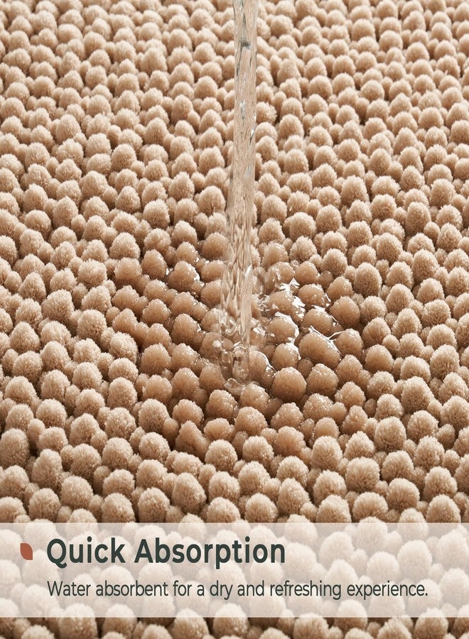 FRESHMINT Chenille Bathroom Rugs Set - 2 Piece 17"x24"+20"x32", Non-Slip Absorbent Bath Mats, Washable Set of 2 Shower Floor Mats, Beige - Image 3