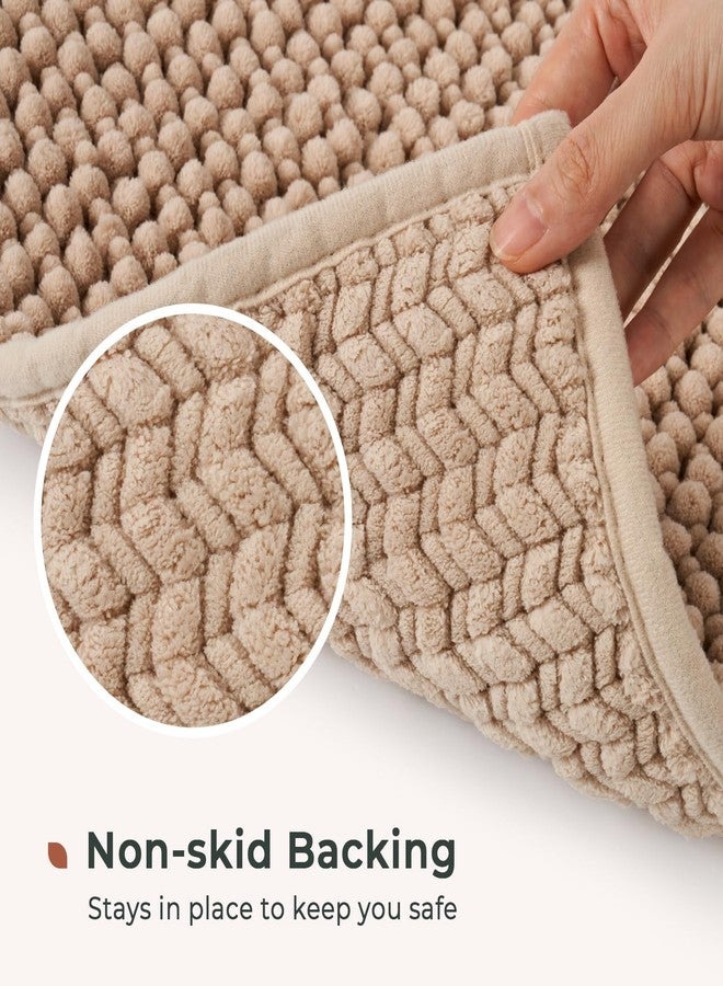 FRESHMINT Chenille Bathroom Rugs Set - 2 Piece 17"x24"+20"x32", Non-Slip Absorbent Bath Mats, Washable Set of 2 Shower Floor Mats, Beige - Image 4