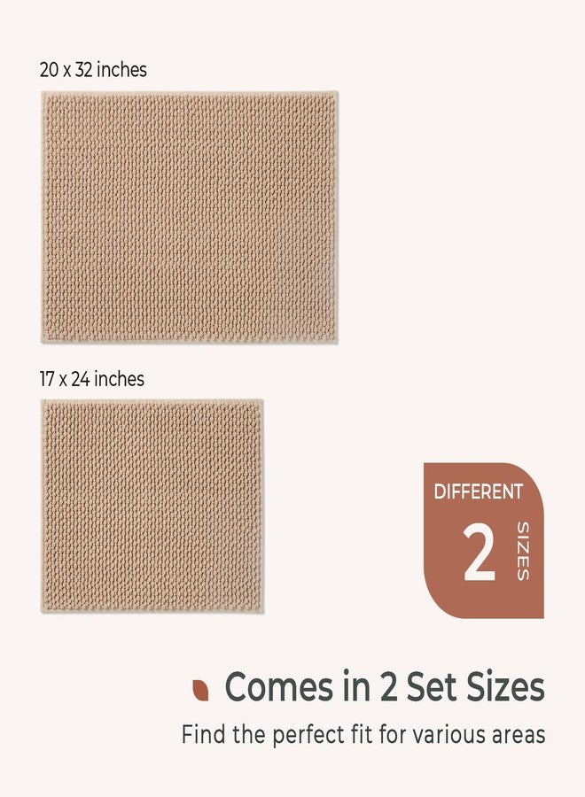 FRESHMINT Chenille Bathroom Rugs Set - 2 Piece 17"x24"+20"x32", Non-Slip Absorbent Bath Mats, Washable Set of 2 Shower Floor Mats, Beige - Image 5