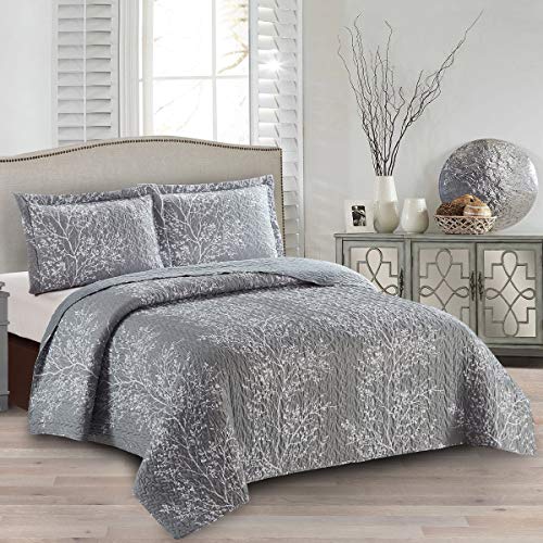 Royal Tradition Odette-Grey Reversible Coverlets, King Over-Sized 3pc Quilt Set (110-Inch Wide x 96-Inch Long) Lightweight Bedspread - Image 4