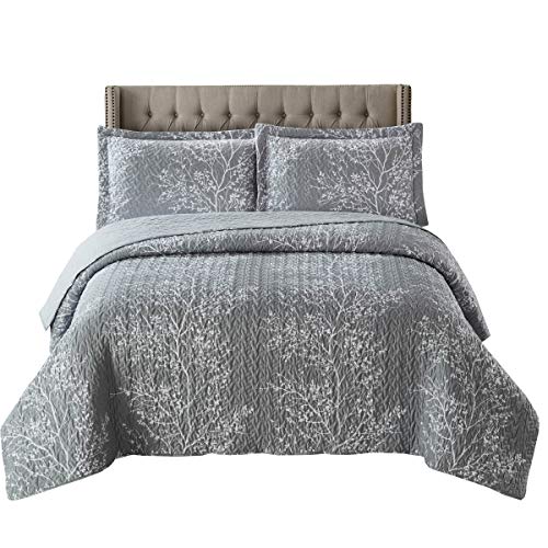 Royal Tradition Odette-Grey Reversible Coverlets, King Over-Sized 3pc Quilt Set (110-Inch Wide x 96-Inch Long) Lightweight Bedspread - Image 1