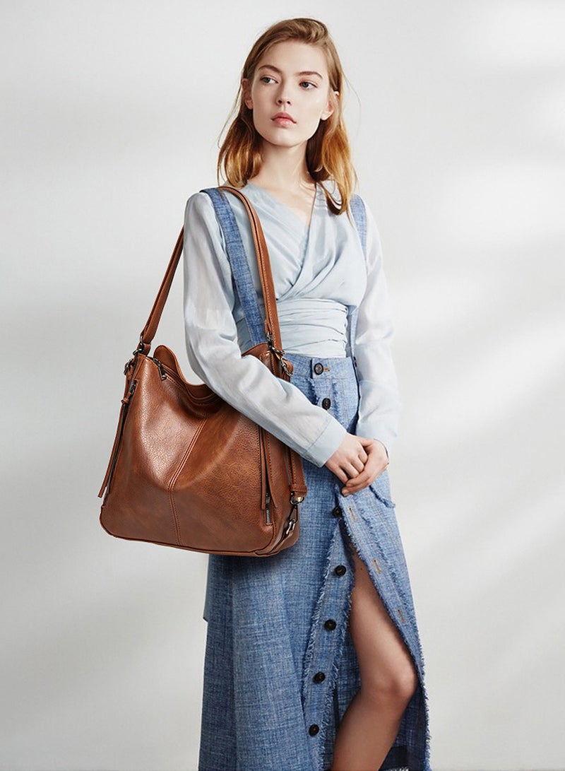 Moovant 3 Pieces Fashion Women's Tote Bag Set, Soft PU Leather Crossbody Bag, Large Capacity Shoulder Bag, Portable Handbag, Leisure Versatile Commuting Bag Set, Brown  - Image 2