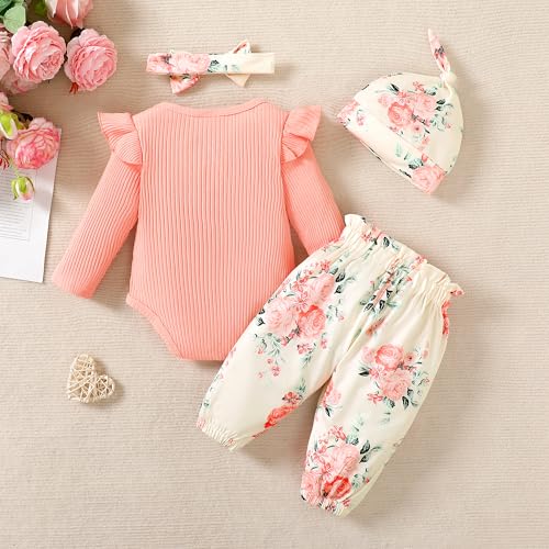 Yvowming Newborn Infant Baby Girl Clothes Outfits Rib Romper Floral Pants with Headband Winter Clothing Set - Image 4