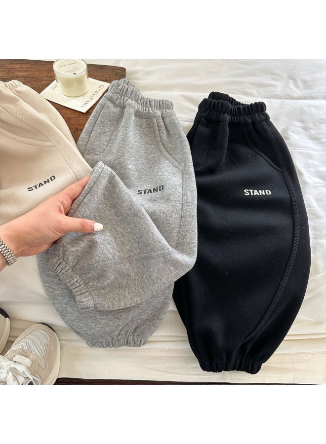 Children's Long Pants 2026 Squinting Eyes Spring Boys And Girls Printed Letter Sweatpants Baby Solid Color Cuffed Long Pants Trendy