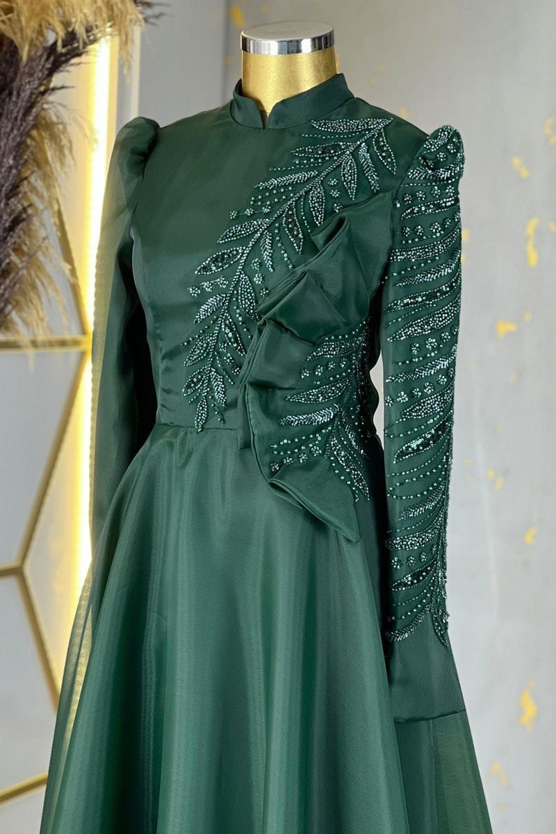 Esilanur Ela Hijab Evening Dress Emerald  - Image 2