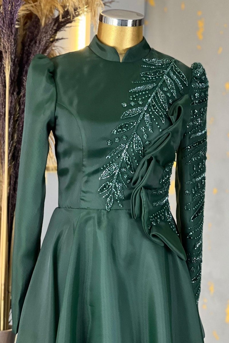 Esilanur Ela Hijab Evening Dress Emerald  - Image 3