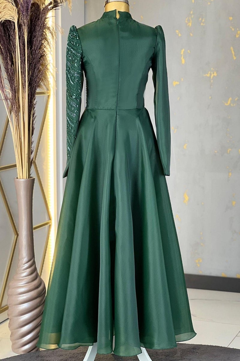 Esilanur Ela Hijab Evening Dress Emerald  - Image 4
