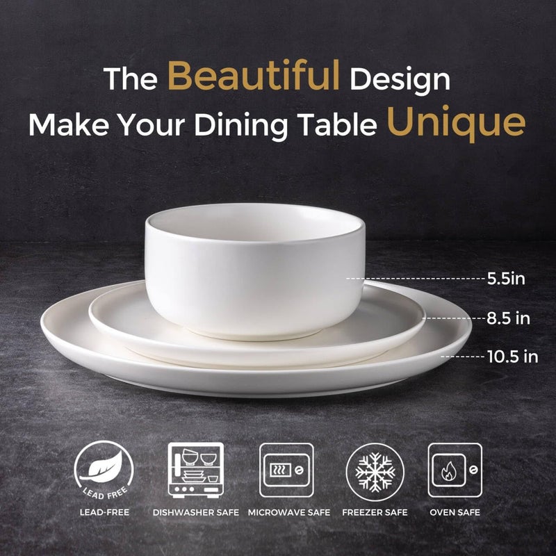 LERATIO Stoneware Dinnerware Sets for 4Handcarft Ceramic Plates and Bowls SetsChip and Scratch Resistant Dishes Dishwasher  Microwave Safe Oven safeReactive GlazeWhite - Image 2