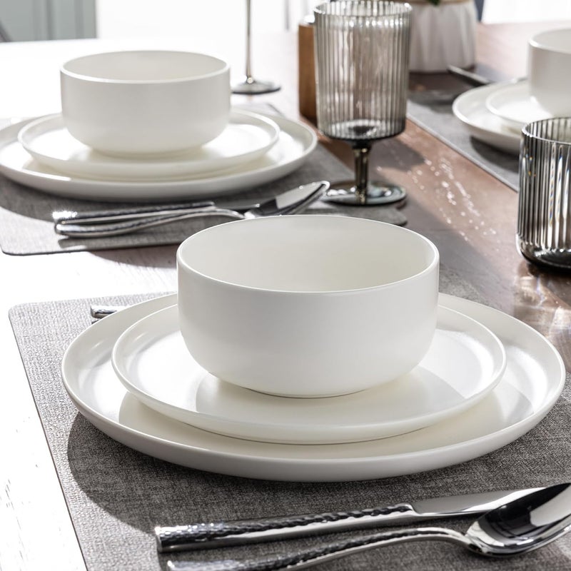 LERATIO Stoneware Dinnerware Sets for 4Handcarft Ceramic Plates and Bowls SetsChip and Scratch Resistant Dishes Dishwasher  Microwave Safe Oven safeReactive GlazeWhite - Image 5