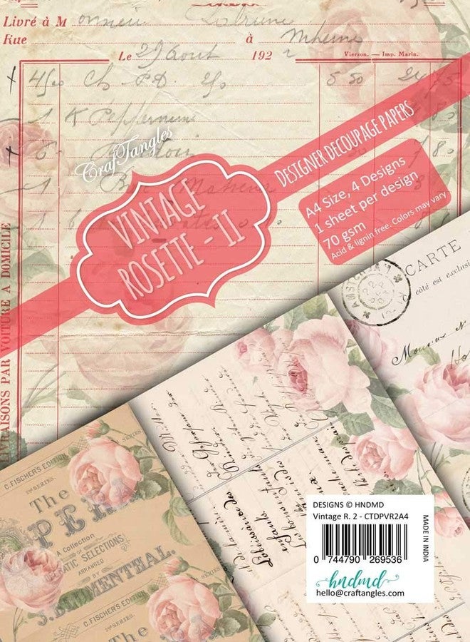 CrafTangles Decoupage Paper Pack - Vintage Rosette 2 (A4) - Image 3