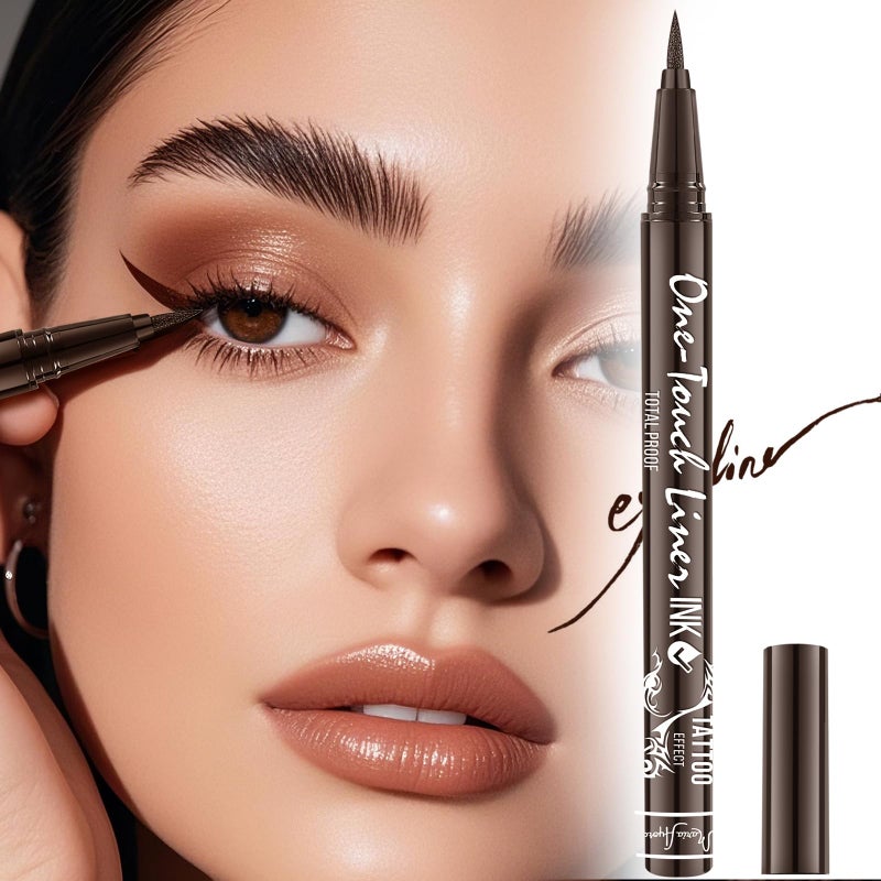 Maria Ayora Triple Pack of Vegan-Approved Hypoallergenic Liquid Eyeliner Pens, Tattoo Effect, Quick Dry, Waterproof, Smudgeproof, Long-lasting & Felt Tip Eyeliner pen: Precision Beauty for Women (Dark Brown) - Image 2