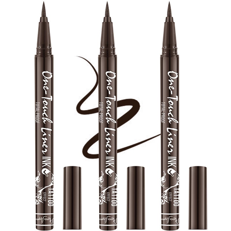 Maria Ayora Triple Pack of Vegan-Approved Hypoallergenic Liquid Eyeliner Pens, Tattoo Effect, Quick Dry, Waterproof, Smudgeproof, Long-lasting & Felt Tip Eyeliner pen: Precision Beauty for Women (Dark Brown) - Image 1