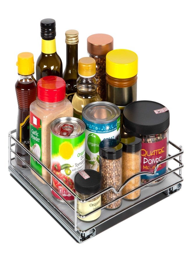 HOLDN’ STORAGE Pull Out Cabinet Organizer for Spices, Cans - Heavy Duty with Lifetime Limited Warranty- Pull Out Spice Rack- Cabinet Pull Out Shelf for Cans,Dishes, Etc, 10"W x 10"D x 2-1/8 H, Chrome - Image 1