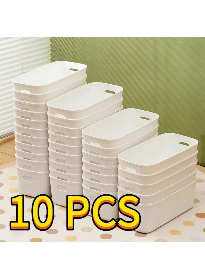 10Pcs Long Stackable Drawer Storage Organizer Bins with Handles, Durable Plastic Divider Trays, Space Saving Cabinet Organizer for Kitchen Tableware, Socks, Cosmetics, Hair Accessories, Tea Bags & Household Sundries - Image 1