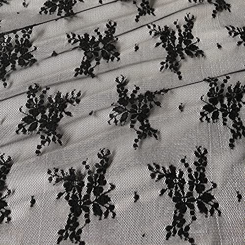LUMKET Lace Realm Black Lace Fabric, 60 Inches Fabric Lace for Wedding Dress,Fashion, Crafts, Decorations Lace Trim Fabric 60” Width (A8133 Black, 1 Yard) - Image 2
