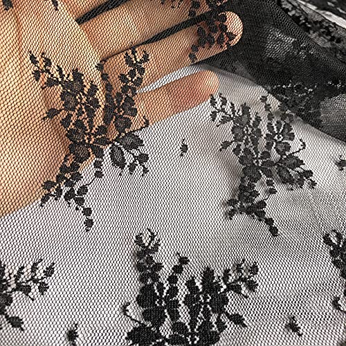 LUMKET Lace Realm Black Lace Fabric, 60 Inches Fabric Lace for Wedding Dress,Fashion, Crafts, Decorations Lace Trim Fabric 60” Width (A8133 Black, 1 Yard) - Image 4