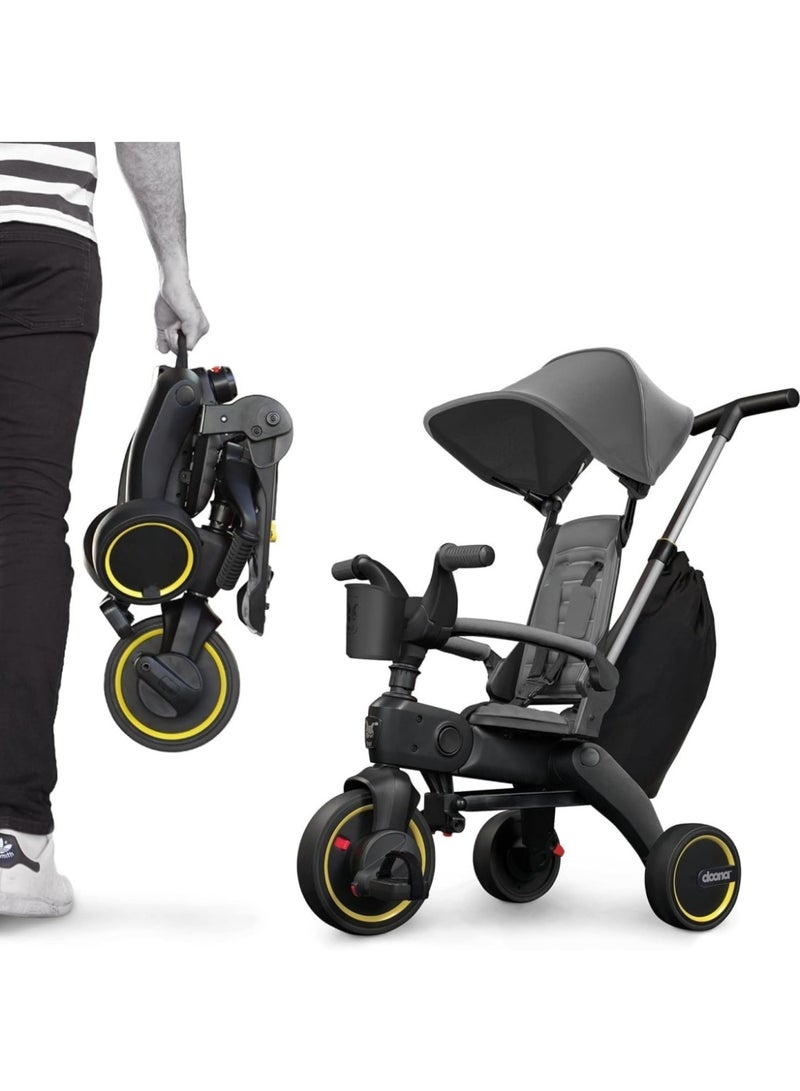 طفل نقي دراجة ثلاثية العجلات للأطفال الصغار، دراجة أطفال، دراجة ثلاثية العجلات قابلة للطي 5 في 1، دراجة ثلاثية العجلات بمقبض دفع ومسند ظهر وحزام أمان، دراجة توازن (رمادي) - Image 5