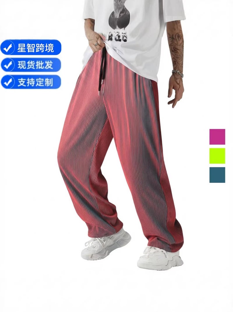 Ins Style Sports Casual Versatile Tube Pants Autumn Winter Spring Cationic Short-Sleeved Striped Drapey Loose Wide-Leg - Image 2