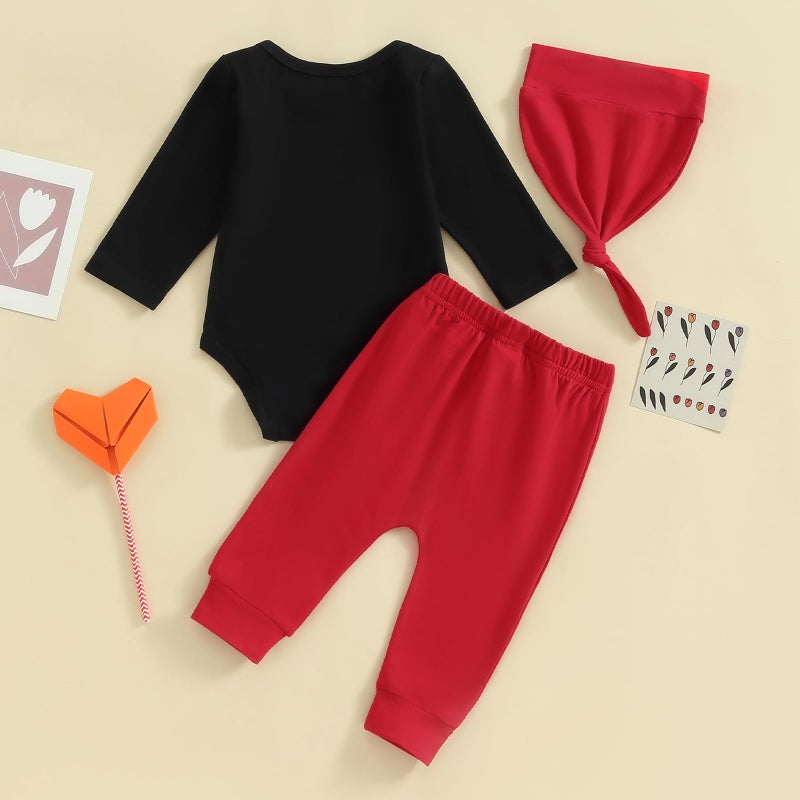 Gureui My First Valentines Day Baby Boy Outfit Long Sleeve Heart Print Romper Onesie Pants Toddler Infant Newborn Clothes (A Black Mr Steal Your Heart, 3-6 Months) - Image 4