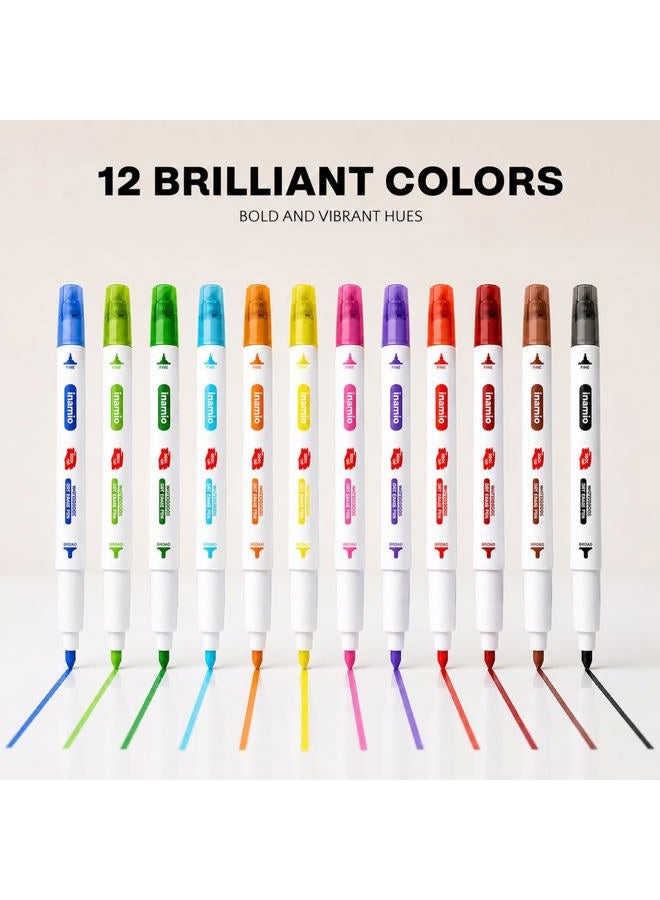 Inamio Dry Erase Markers for Whiteboard - Dual Tip, Medium and Fine Point - Ultra Fine Tip Dry Erase Markers, Perfect for Home, School or Office - Low Odor, 12 Set Assorted Colors - Image 2