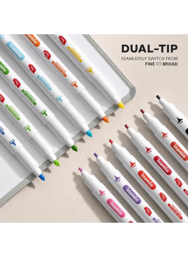 Inamio Dry Erase Markers for Whiteboard - Dual Tip, Medium and Fine Point - Ultra Fine Tip Dry Erase Markers, Perfect for Home, School or Office - Low Odor, 12 Set Assorted Colors - Image 3