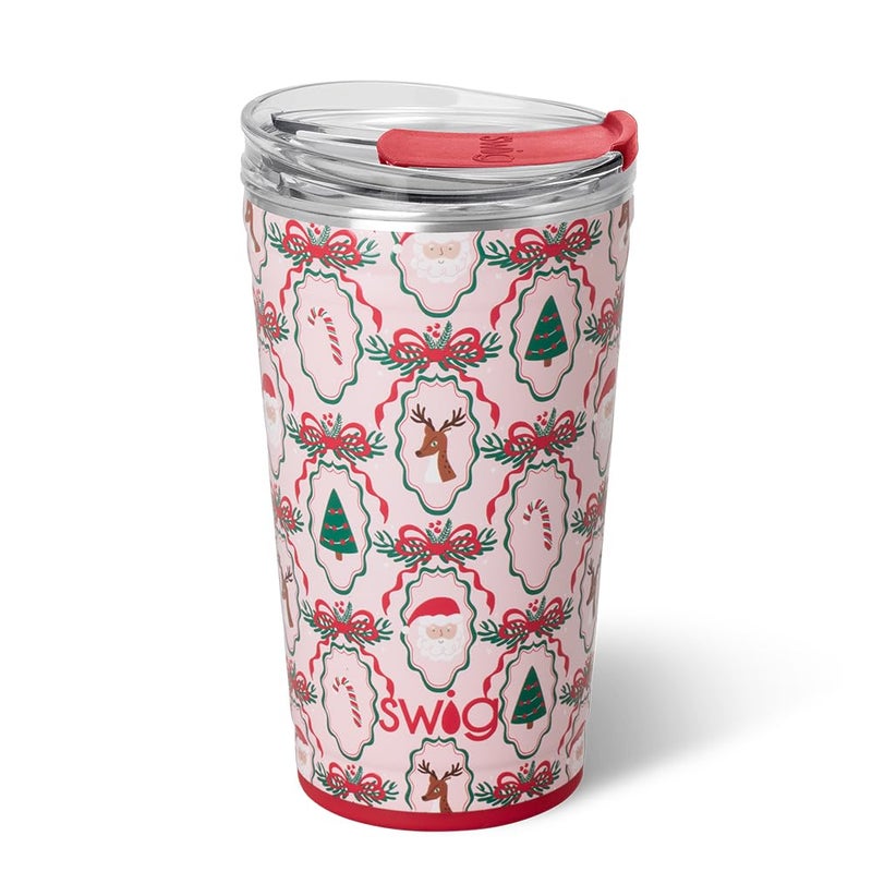 Swig Life 24oz Party Cup Stackable Insulated Travel Coffee Tumbler with EZ Slider Lid Cup Holder Friendly Travel Stainless Steel 24 oz Tumbler Reusable Mug Christmas Cameos - Image 2