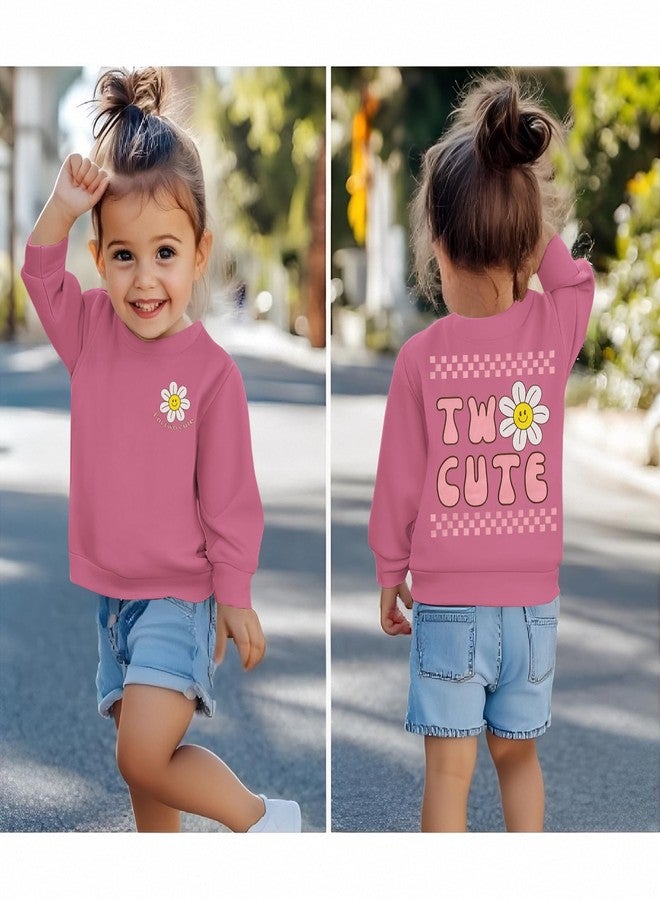 KEKEMI Two Cute Birthday Girl Sweatshirt 2T Girl Sunflower Birthday Outfit Two Years Old Long Sleeve Pullover Tops B-day Tops(Dark Pink,2T) - Image 2