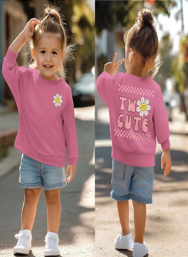 KEKEMI Two Cute Birthday Girl Sweatshirt 2T Girl Sunflower Birthday Outfit Two Years Old Long Sleeve Pullover Tops B-day Tops(Dark Pink,2T) - Image 3