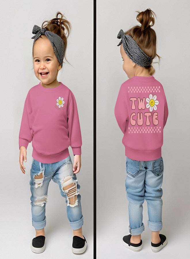 KEKEMI Two Cute Birthday Girl Sweatshirt 2T Girl Sunflower Birthday Outfit Two Years Old Long Sleeve Pullover Tops B-day Tops(Dark Pink,2T) - Image 5
