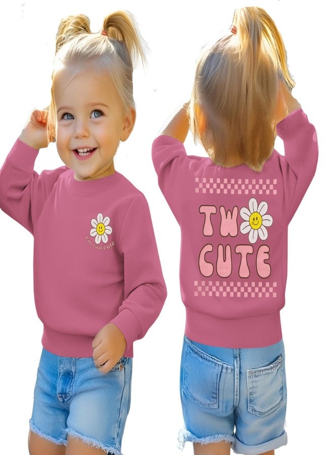 KEKEMI Two Cute Birthday Girl Sweatshirt 2T Girl Sunflower Birthday Outfit Two Years Old Long Sleeve Pullover Tops B-day Tops(Dark Pink,2T) - Image 1