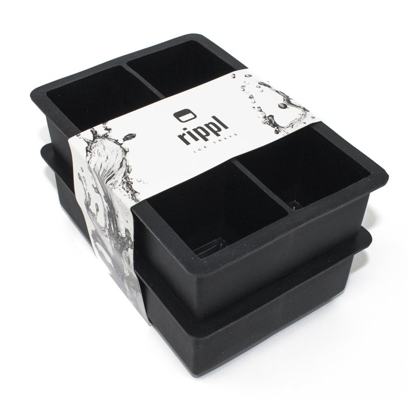 Rippl Ice Cube Tray  Silicone Ice Cube Tray  Ice Cube Tray with Large 6 Cavity Silicone Mold  Will Make Big Ice Cubes For Whiskey  Set of 2 in Black