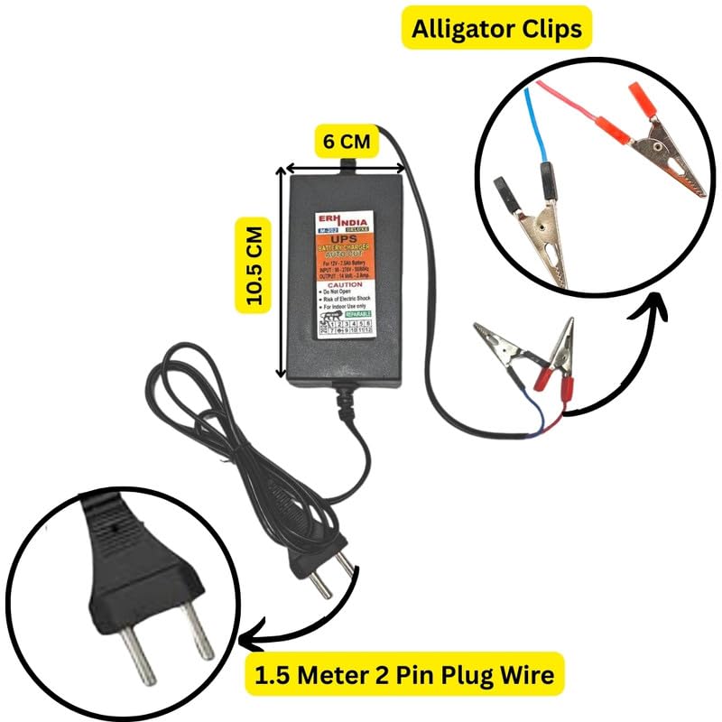 Erh India 12v DC Battery Charger Adapter 12 Volt 14v 2 Ampere SMPS Based with Connector for 12v Bike,Inverter, Car,Strip Lights, UPS,etc (with Battery Clip) - Image 4