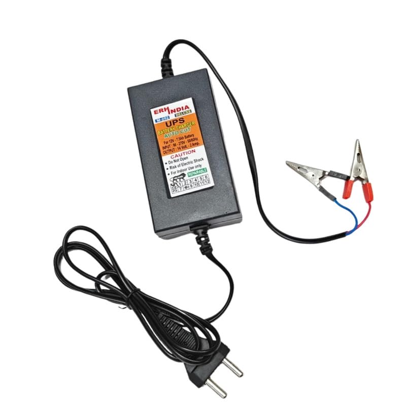 Erh India 12v DC Battery Charger Adapter 12 Volt 14v 2 Ampere SMPS Based with Connector for 12v Bike,Inverter, Car,Strip Lights, UPS,etc (with Battery Clip) - Image 2