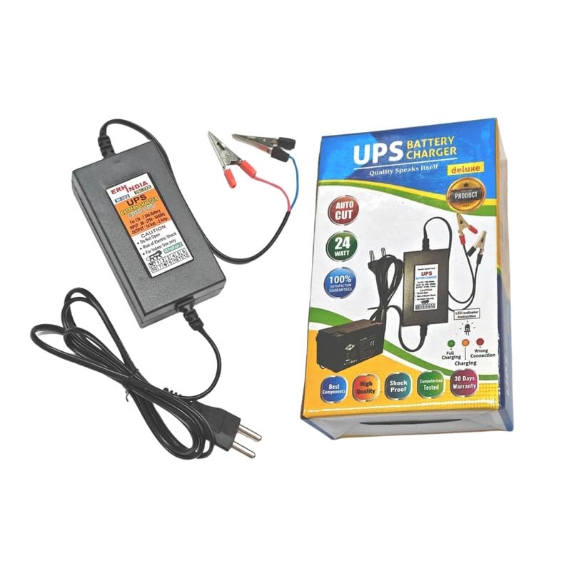 Erh India 12v DC Battery Charger Adapter 12 Volt 14v 2 Ampere SMPS Based with Connector for 12v Bike,Inverter, Car,Strip Lights, UPS,etc (with Battery Clip) - Image 1