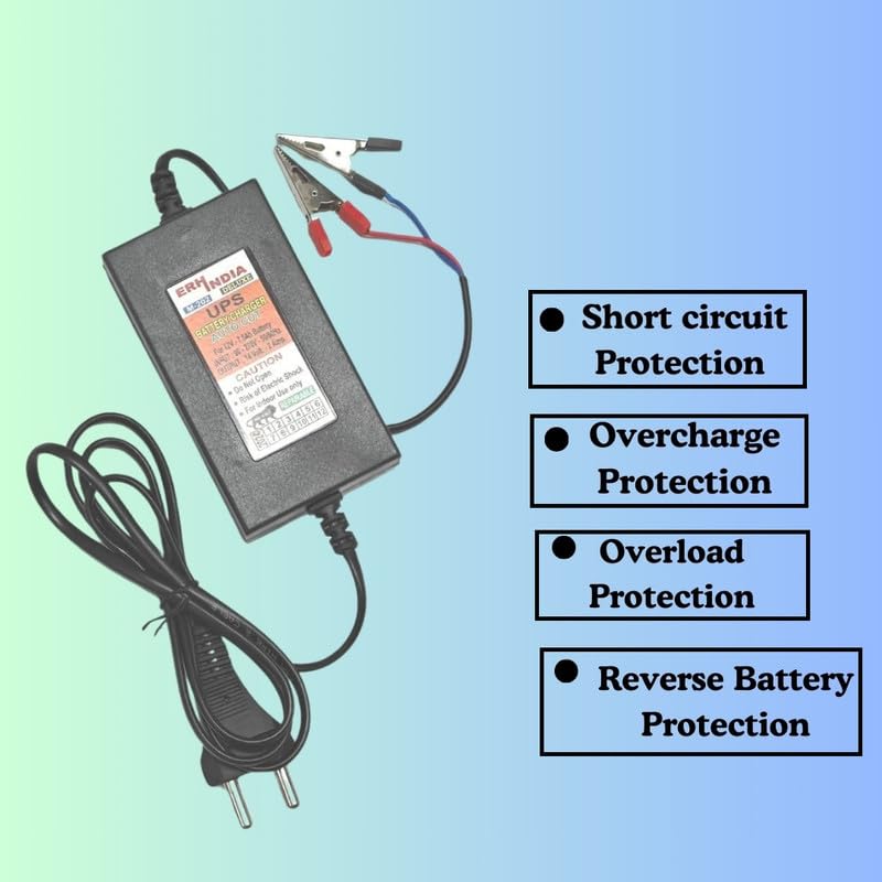 Erh India 12v DC Battery Charger Adapter 12 Volt 14v 2 Ampere SMPS Based with Connector for 12v Bike,Inverter, Car,Strip Lights, UPS,etc (with Battery Clip) - Image 5