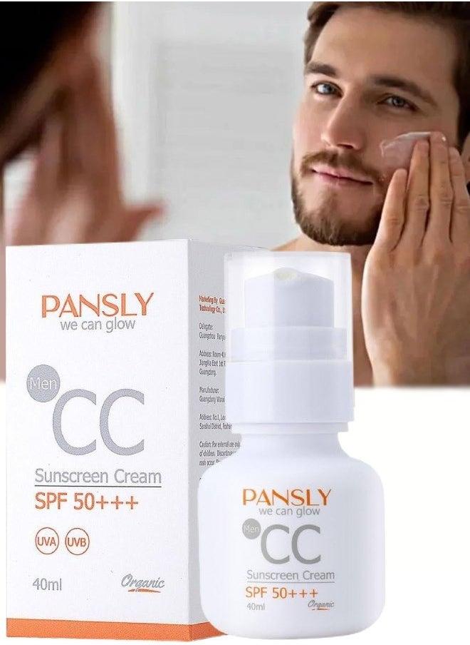 PANSLY Lightweight Water CC Cream SPF50 Sunscreen with Ceramide Vitamin E Centrally Color Correcting Cream Hydrating Even Skin Tone men sunscreen cream 40ml  - Image 1